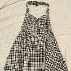 Halter Neck Dress (Black & White Plaid)